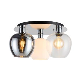 DK1349  Lori 40cm Round Ceiling Flush, 3 Light Flush Fitting, Polished Chrome/Chrome/Opal/Clear Wine Shades